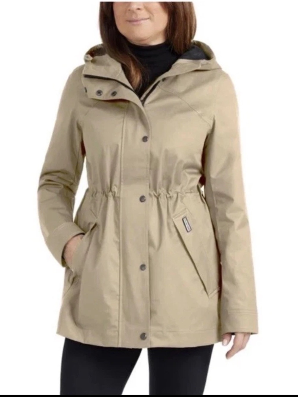 Hunter Rain Coat Beige Tan Hooded Trench Coat XL Womens